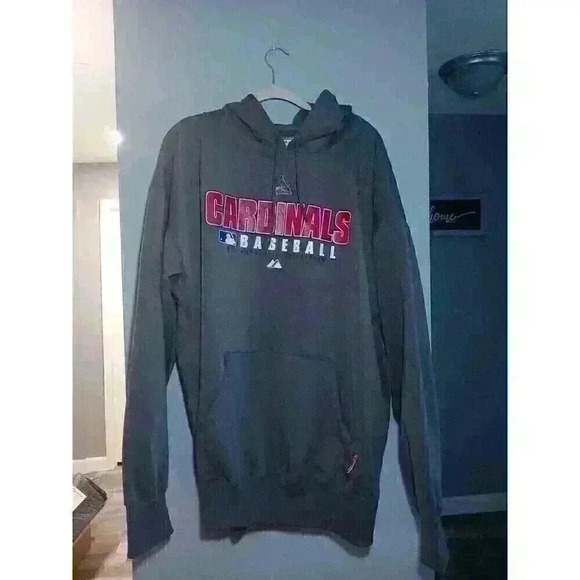 St‎ Louis Cardinals Hooded Sweatshirt Size XL Gray Majestic MLB Baseball - Picture 1 of 7